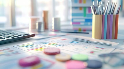 Poster - 3D visual of a business expense overview with labels and copy space