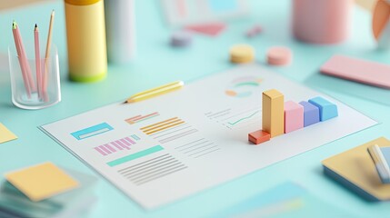 Poster - 3D visual of business expense breakdown with ample space for notes and text
