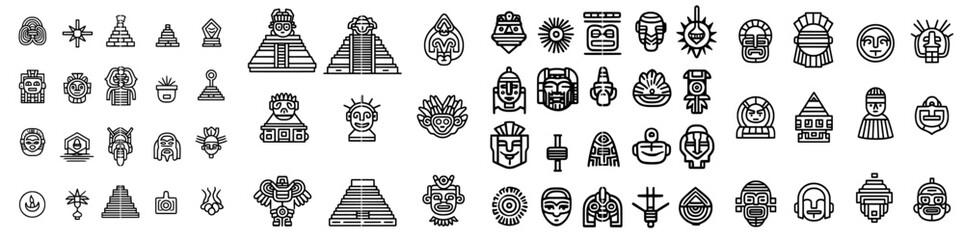 The Aztec icon set includes icons for maya, mayan, tribe, antique, pyramid, warrior, etc.