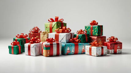 Wall Mural - A stack of Christmas presents with red bows on them