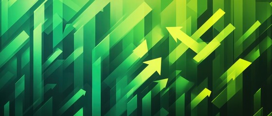 Wall Mural - Background featuring subtle upward-pointing arrows in varying shades of green, representing growth and success