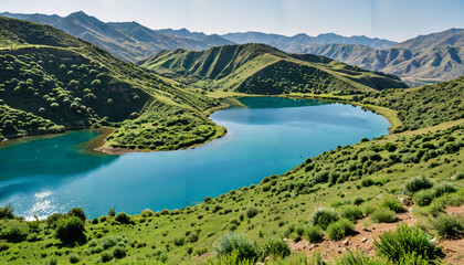 Wall Mural - Paysage Montagneux avec Lac Cristallin