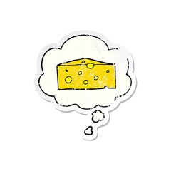 Canvas Print - cartoon cheese with thought bubble as a distressed worn sticker