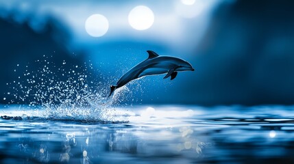 Wall Mural -  A dolphin leaping from the water, mouth agape and head exposed