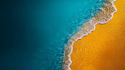 Wall Mural -  Aerial perspective of a beach with waves rhythmically advancing and retreating, against a backdrop of yellow and blue