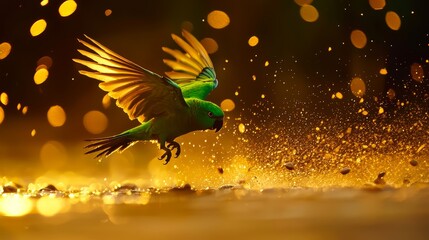 Sticker -  A green bird in flight, wings splayed widely