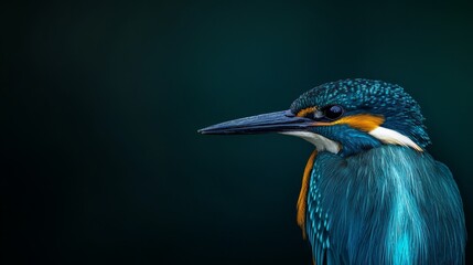  A close-up of a blue and yellow bird against a black background, not two backgrounds