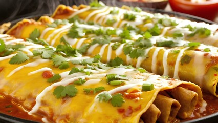 Close up of homemade chicken enchiladas