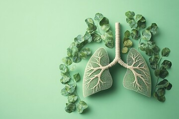 Lungs formed from leaves lying on a green background representing the importance of clean air and a healthy environment