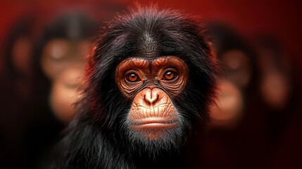 Canvas Print -  A close-up of a monkey's face with monkeys in the background