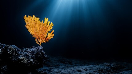 Wall Mural - seaweed on a rock, mid-ocean, sunlit water streaming above