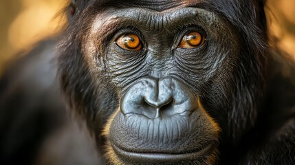  A tight shot of a monkey's face with orbital orange eyes