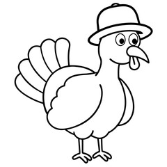 Wall Mural - turkey wearing cap line art vector illustration