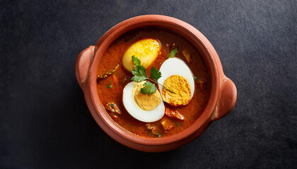 Wall Mural - Delicious egg curry served in a clay pot 