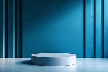  3D rendering blue wall with minimal podium scene Background