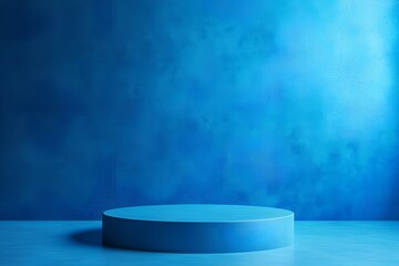 Wall Mural -  3D rendering blue wall with minimal podium scene Background