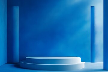 Wall Mural - 3d rendering blue wall with minimal podium scene background