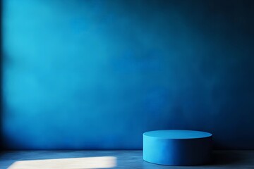 Wall Mural - 3d rendering blue wall with minimal podium scene background
