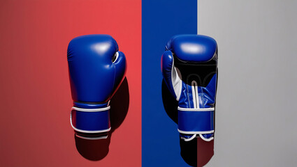 Contrasting Boxing Gloves on Bold Backgrounds, Red and blue boxing gloves