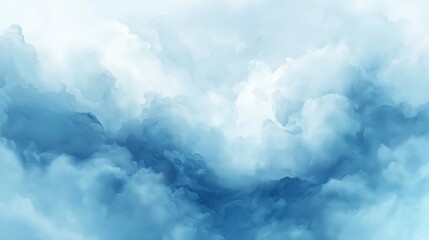 Wall Mural - Abstract blue watercolor background with a blurred white sky, soft mist