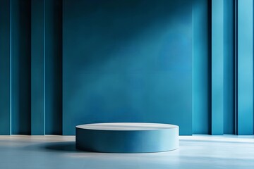 Wall Mural - 3d rendering blue wall with minimal podium scene background