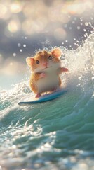 Wall Mural - Hamster surfing the waves