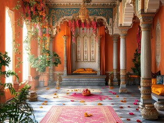 Indian palace architecture with decorations, festive atmosphere