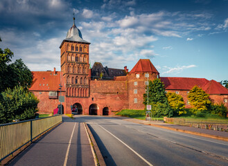 Splendid summer view of popular tourist attraction - Zollnerhaus. Colorful morning cityscape of Lubeck cityscape, distinguished by Brick Gothic architecture, Germany, Europe. Travel the world.