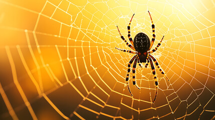 Close-up of a hairy spider in its intricate web