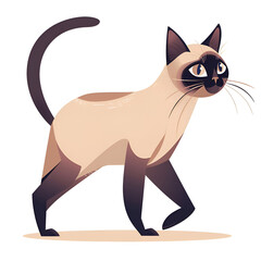 Wall Mural - a cute siamese cat walking, a simple flat illustration with brush strokes and texture, generative ai