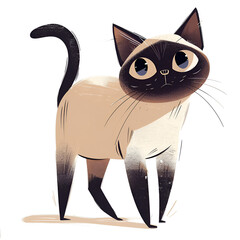 Wall Mural - a cute siamese cat walking, a simple flat illustration with brush strokes and texture, generative ai