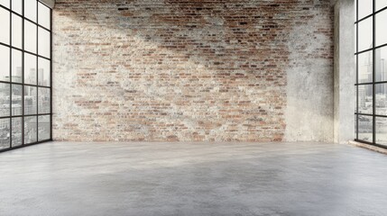 Poster - Spacious Loft with Exposed Brick Wall and City View