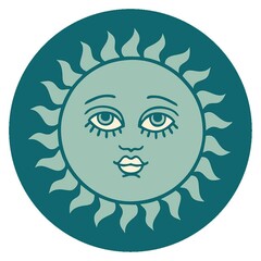 Wall Mural - iconic tattoo style image of a sun with face