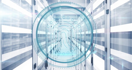 Poster - Image of biometric fingerprint icon and digital data processing over computer servers
