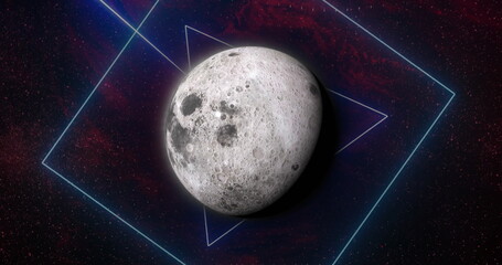 Poster - Image of colourful shapes over planet on sky with stars