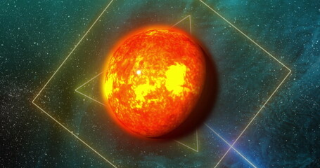 Poster - Image of colourful shapes over planet on sky with stars
