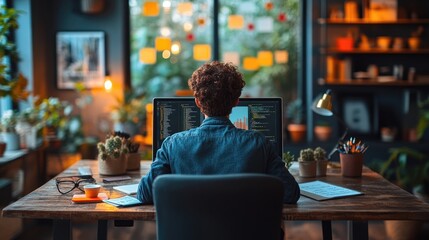 Sticker - Man Working On Computer In Home Office