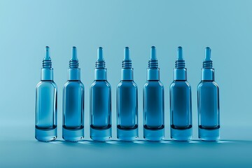 Glass medical ampoules on a blue background.