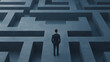 © NaphakStudio - A man in suit stands thoughtfully in complex maze, symbolizing challenges and decision making. mazes intricate paths evoke feelings of contemplation and determination.