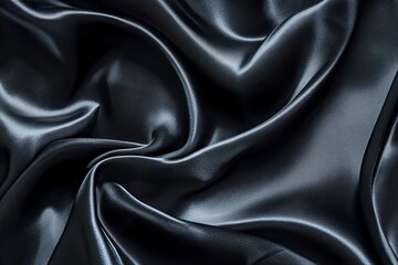 Wall Mural - Black gray satin dark fabric texture luxurious shiny that is abstract silk cloth panorama background with patterns soft waves blur beautiful , ai