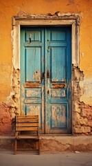 Sticker - old wooden door in the city  