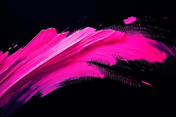 Wall Mural - bright pink brush stroke paint on black background