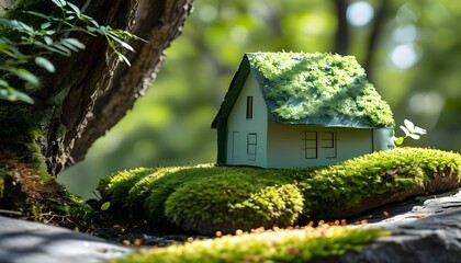 Sustainable Paper House Nestled in Lush Moss Under Sunlit Garden, Celebrating Eco-Friendly Living and Green Design