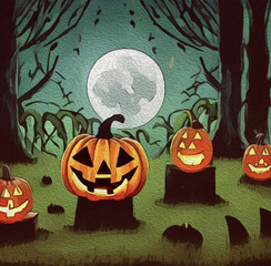 Wall Mural - Oil Painting. Pattern for printing on wall decorations . Halloween theme.