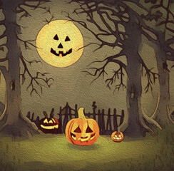 Wall Mural - Oil Painting. Pattern for printing on wall decorations . Halloween theme.