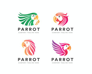 Set colorful gradient parrot bird logo design for business company