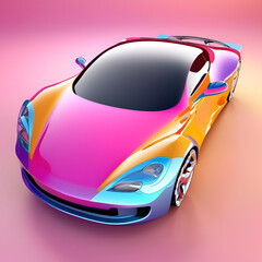 Wall Mural - A sleek, pink sports car with a futuristic design. The car is parked on a track with colorful lines and a vibrant background.