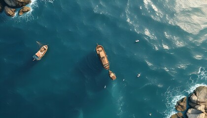 Tranquil ocean panorama featuring an offshore vessel gracefully navigating through serene waters