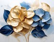 © michaswelt - abstract floral oil painting gold and blue hydrangea flower on white background