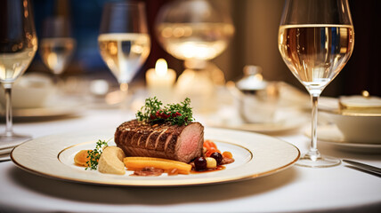 Wall Mural - Exquisite main course meal at a luxurious restaurant, wedding food catering and English cuisine